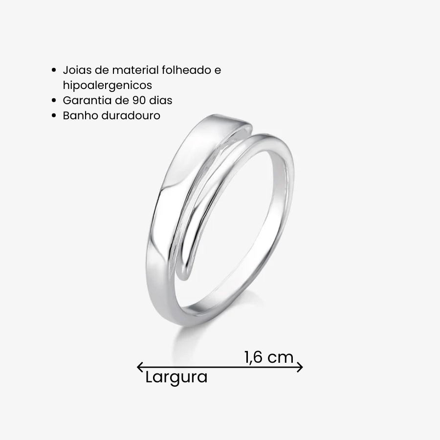 Anel Regulável Volta Quadrada Folheado a Prata