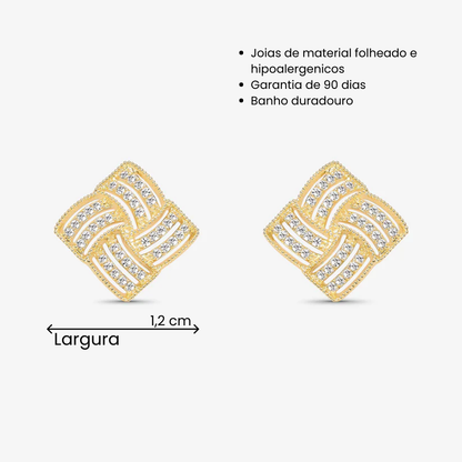 Brinco Quadrado Entrelaçado cravejado Folheado a Ouro 18k