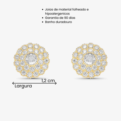 Brinco Mandala Cravejada com Pedra ao Meio Folheado a Ouro 18K