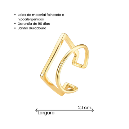 Anel Regulável Duas Voltas Quadrada e Redonda Folheado a Ouro18k
