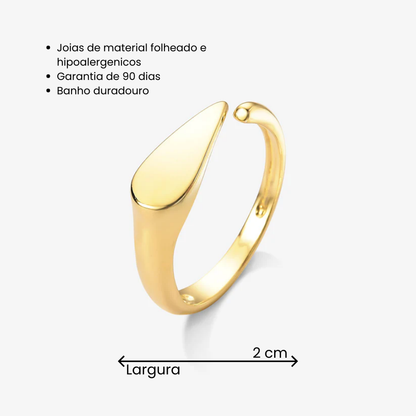 Anel Regulável Gota Lisa Folheado a Ouro 18k