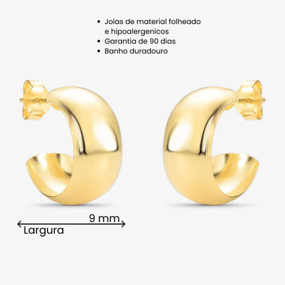 Brinco Argola Lisa 9mm Folheado a Ouro 18K