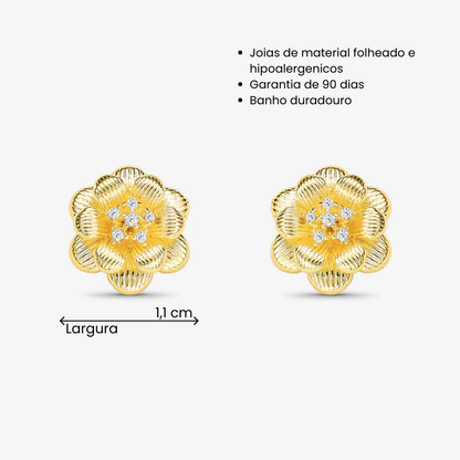 Brinco Botão de Rosa Folheado a Ouro 18K
