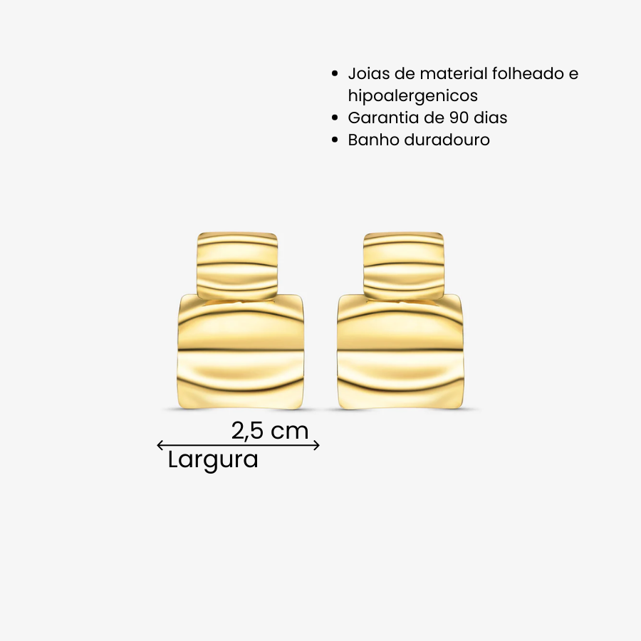Brinco Orgânico Quadrado Ondulado Folheado a Ouro 18k