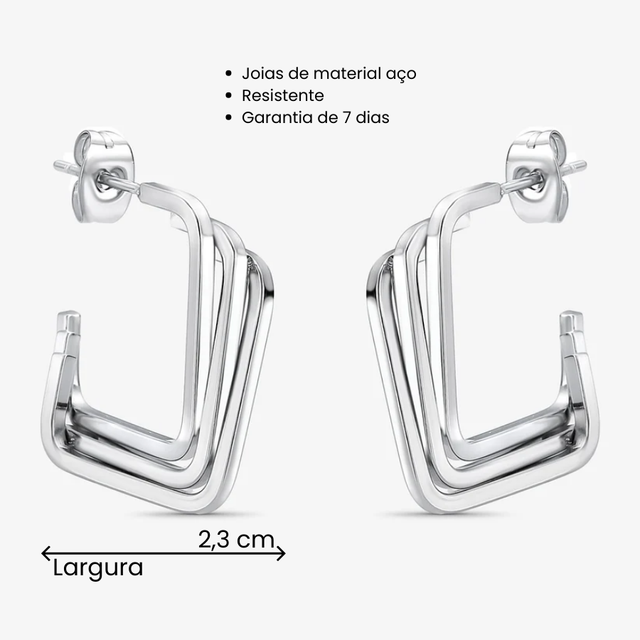 Brinco Aço Argola Quadrada Tripla