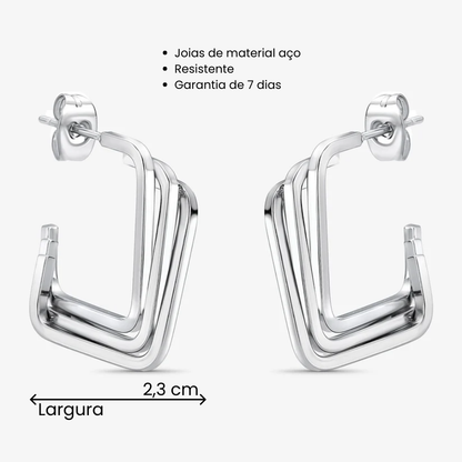 Brinco Aço Argola Quadrada Tripla