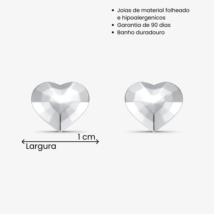 Brinco Coração Espelhado Folheado a Prata