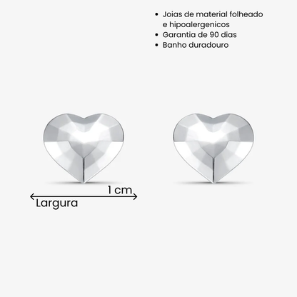 Brinco Coração Espelhado Folheado a Prata