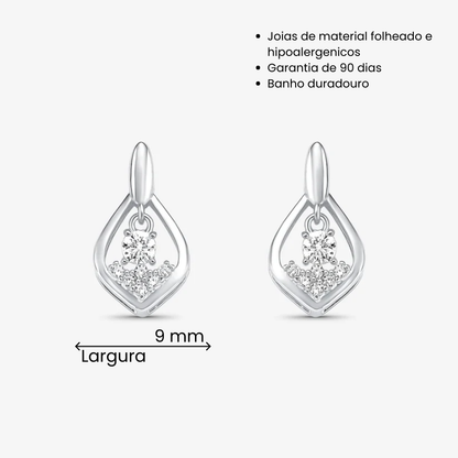 Brinco Gota Vazada Com Zircônia Folheado a Prata