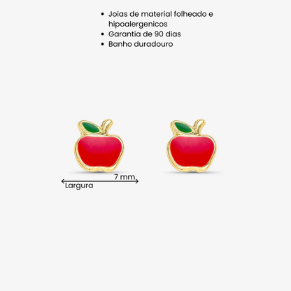 Brinco Infantil Maçã Folheado a Ouro 18k