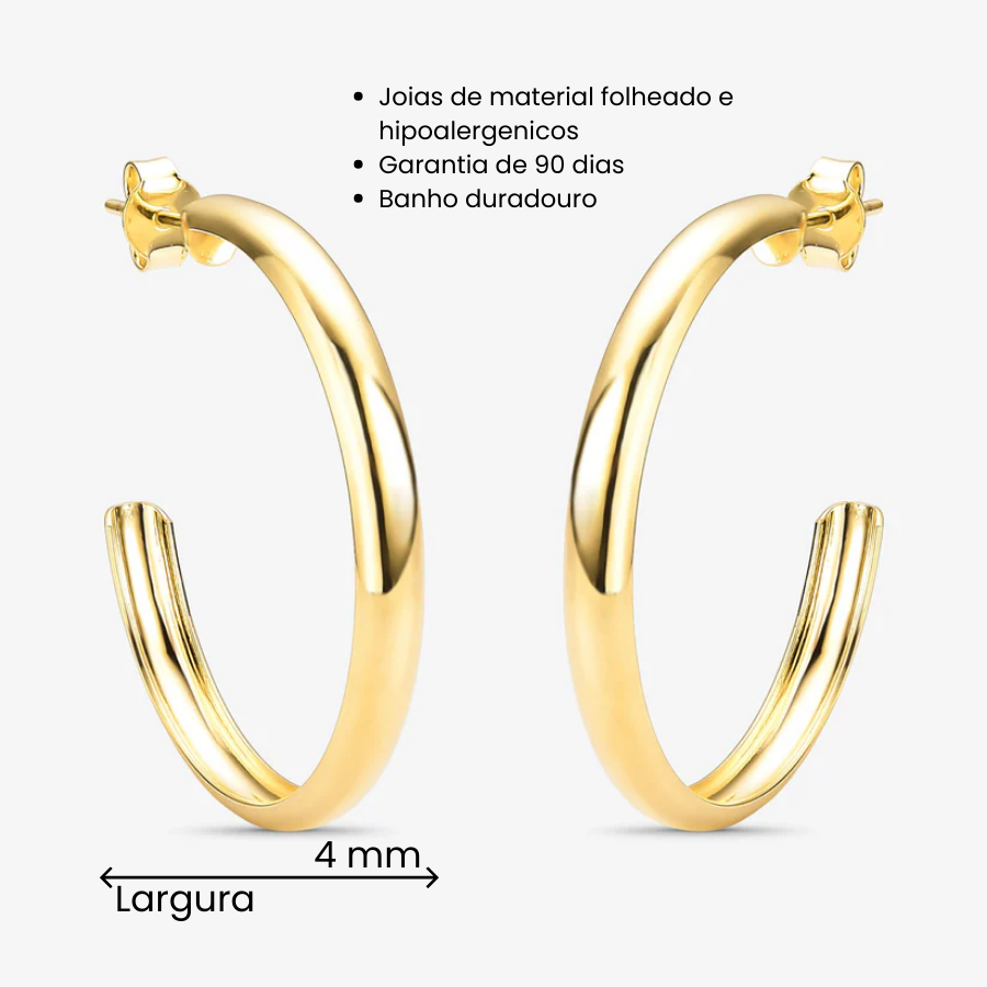 Brinco Argola Abaulado 40mm Folheado a Ouro 18k