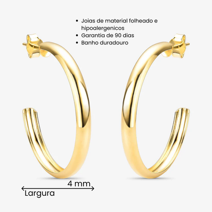Brinco Argola Abaulado 40mm Folheado a Ouro 18k