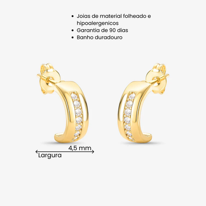 Brinco Argola linha de zircônia Folheado a Ouro 18k