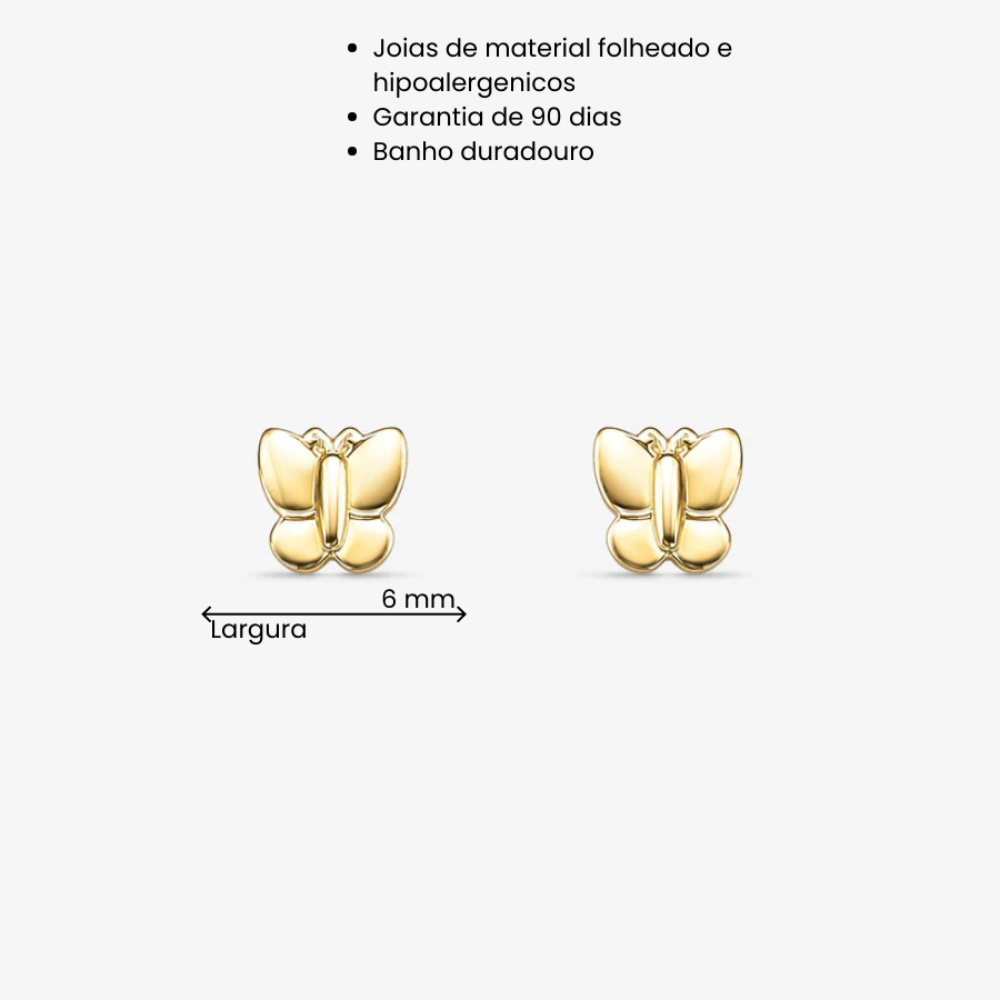 Brinco Baby Borboleta Folheado a Ouro 18k
