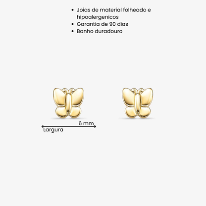 Brinco Baby Borboleta Folheado a Ouro 18k