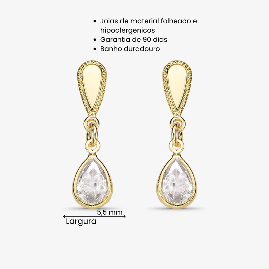 Brinco Gota Borda Pontilhada Folheado a Ouro 18k