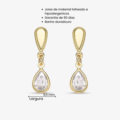Brinco Gota Borda Pontilhada Folheado a Ouro 18k