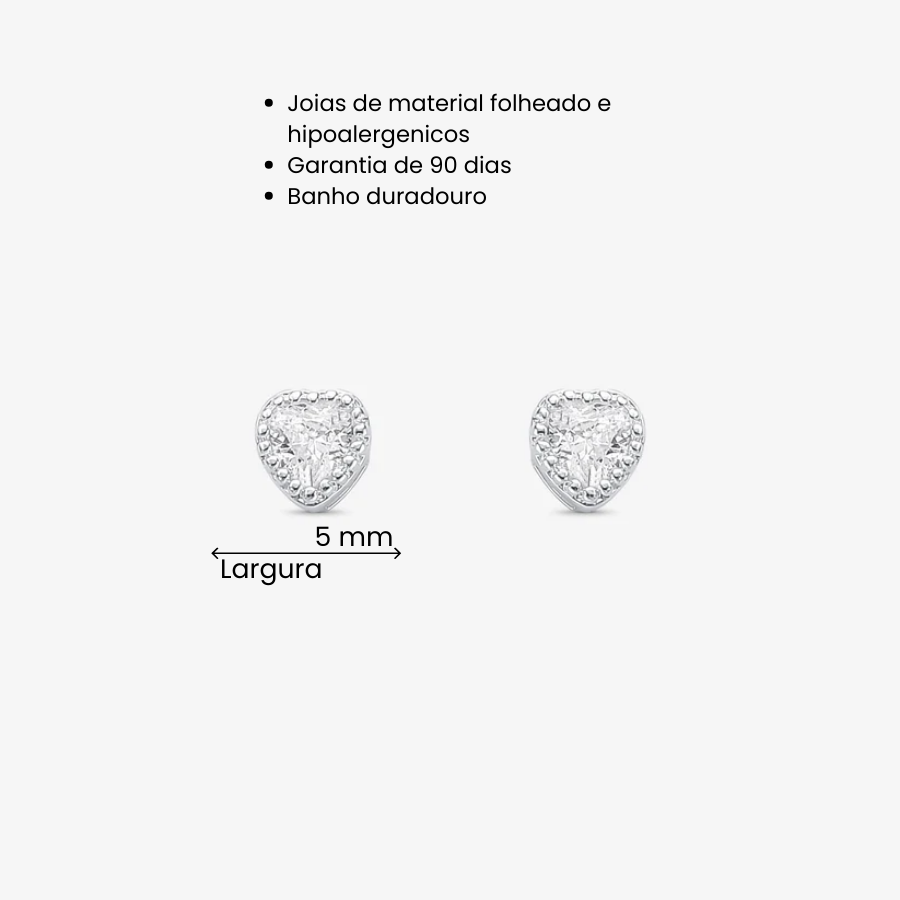 Brinco Mini Coração Cravejado Folheado a Prata