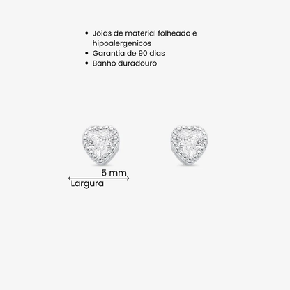 Brinco Mini Coração Cravejado Folheado a Prata
