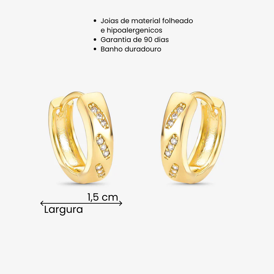 Brinco Mini  Argola Cravejada Folheado a Ouro18k