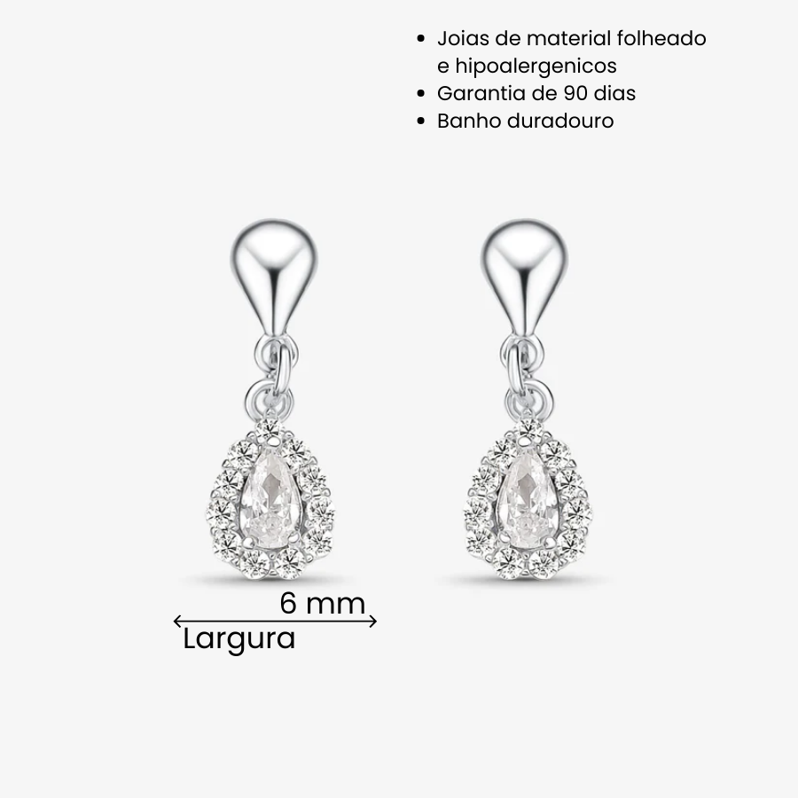 Brinco Gota Borda Cravejada Folheado a Prata