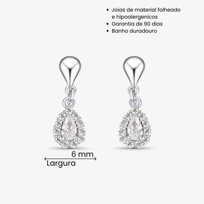 Brinco Gota Borda Cravejada Folheado a Prata