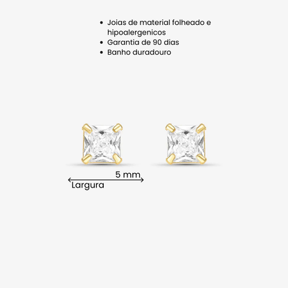 Brinco Quadrado Carre  5mm Folheado a Ouro 18k