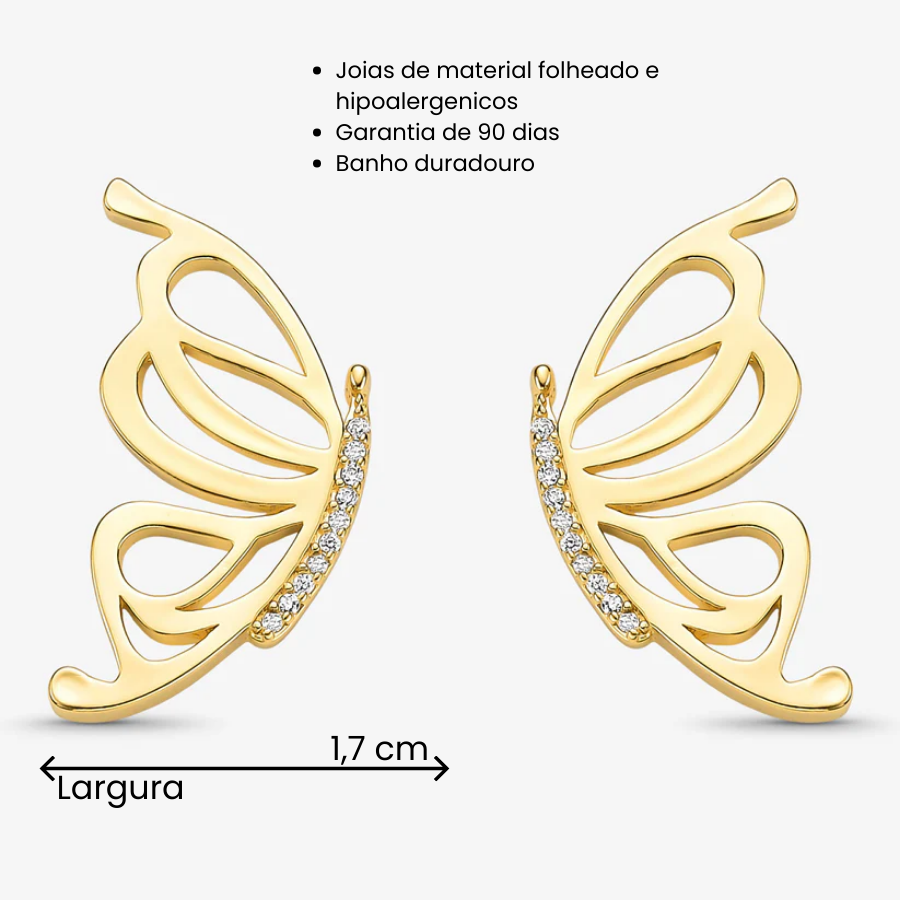 Brinco Borboleta Cravejada Folheado a Ouro 18k