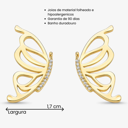 Brinco Borboleta Cravejada Folheado a Ouro 18k