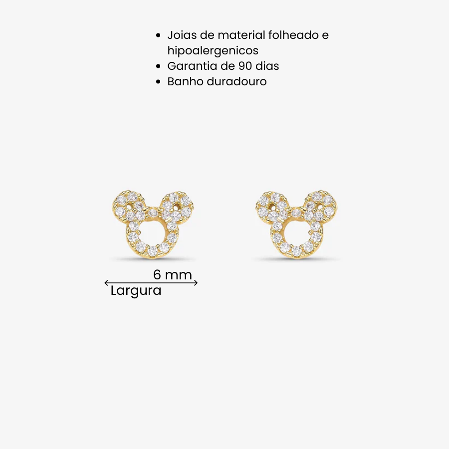 Brinco Ursinho Cravejado Folheado a Ouro 18k