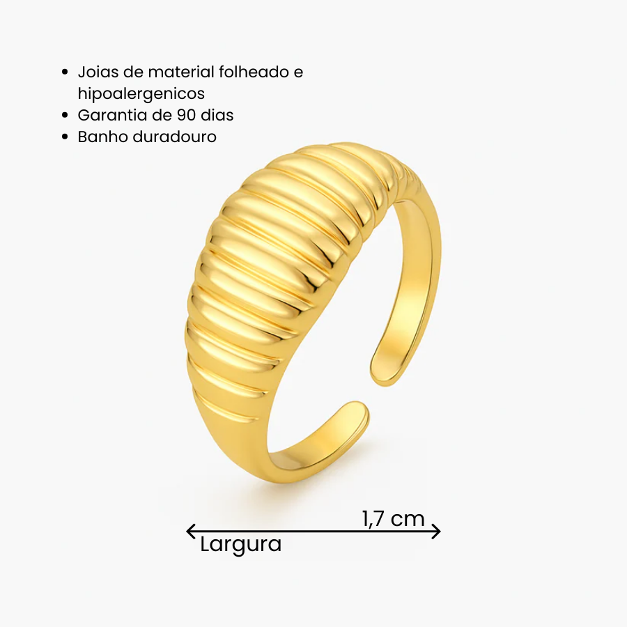 Anel Regulável Riscado Folheado a Ouro 18k