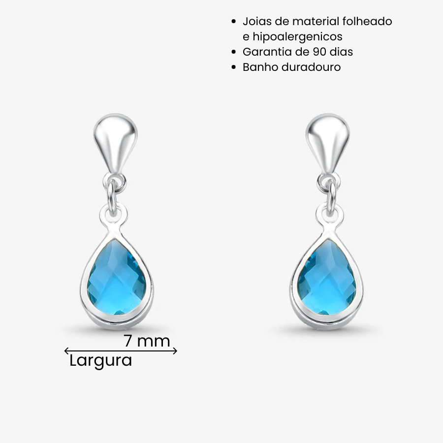Brinco Gota Azul Sky Folheado a Prata
