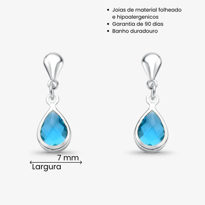 Brinco Gota Azul Sky Folheado a Prata