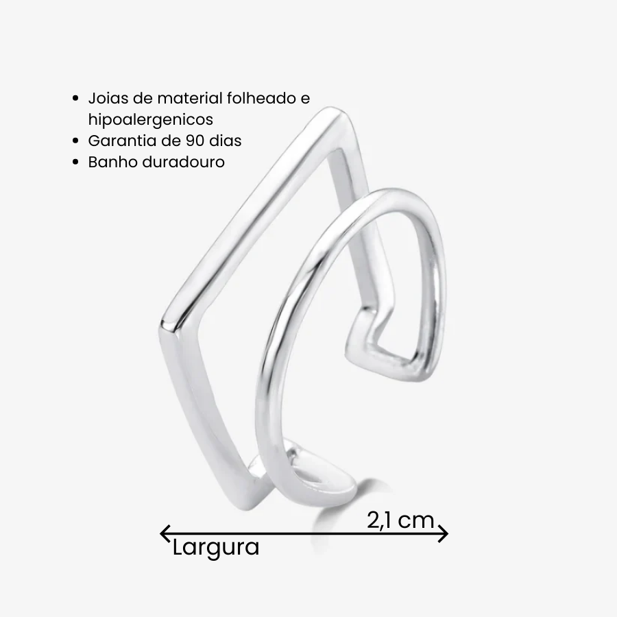 Anel Regulável Duas Voltas Quadrada e Redonda Folheado a Prata