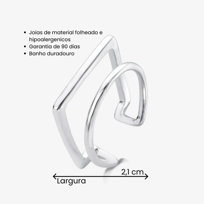 Anel Regulável Duas Voltas Quadrada e Redonda Folheado a Prata