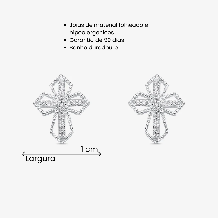 Brinco Cruz Cravejado 4 pontos Folheado a Prata