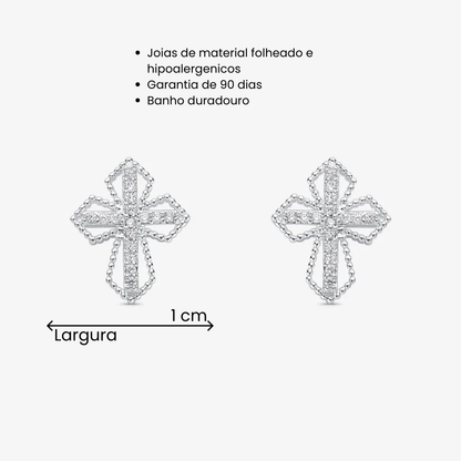 Brinco Cruz Cravejado 4 pontos Folheado a Prata