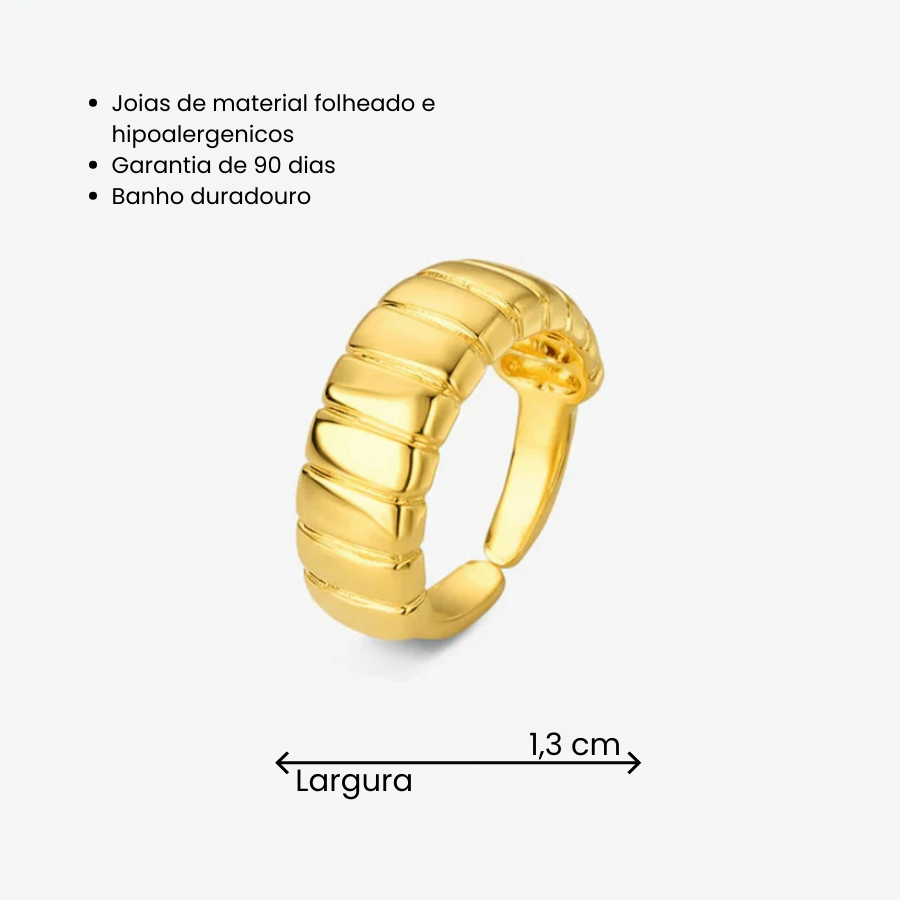 Anel Regulável Texturizado Folheado a Ouro 18k