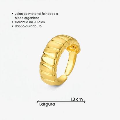Anel Regulável Texturizado Folheado a Ouro 18k