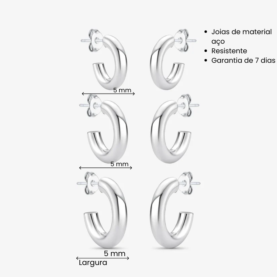 Brinco Trio de Argolas Aço redonda