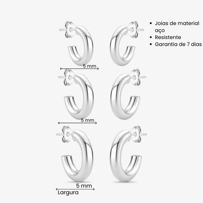 Brinco Trio de Argolas Aço redonda
