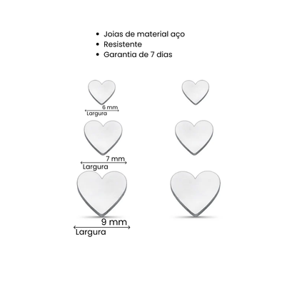 Brinco Aço Trio Coração