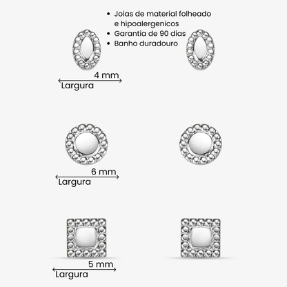 Brinco Trio Geométrico Folheado a Prata