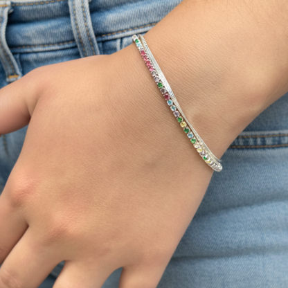 Pulseira Dupla Rivieira Colorida Folheado a Prata