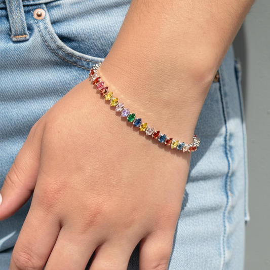 Pulseira Navetes Colorido Folheado a Prata