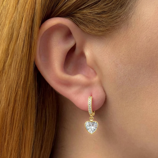 Brinco Argola Articulada Coração Cristal Folheado a Ouro 18k