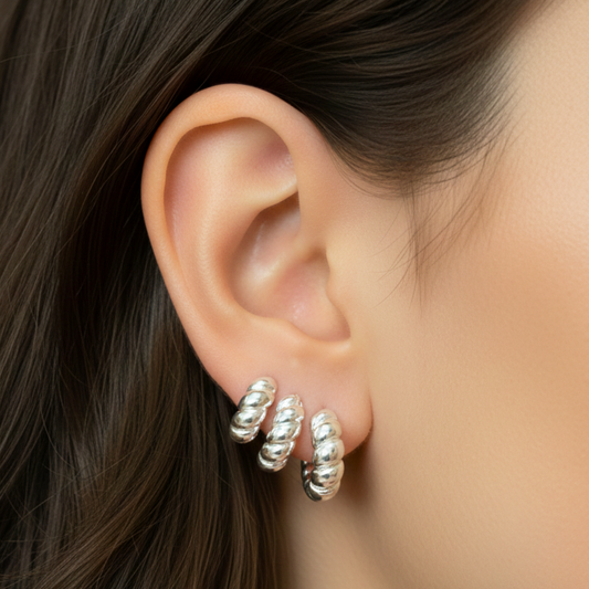 Brinco Trio Croissant Folheado a Prata