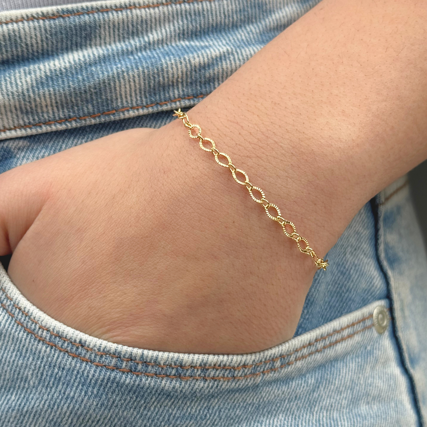 Pulseira Elo Português Texturizado Folheado a Ouro18k