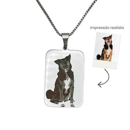 Colar Aço Personalizado Medalha Retângular