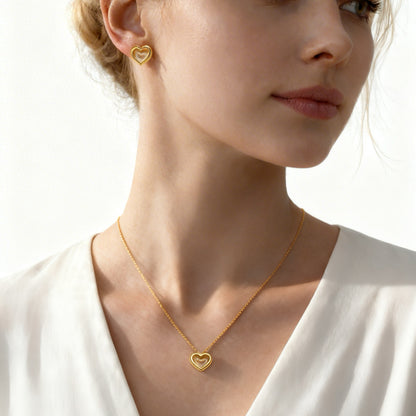 Conjunto Coração Duplo Folheado a Ouro 18k